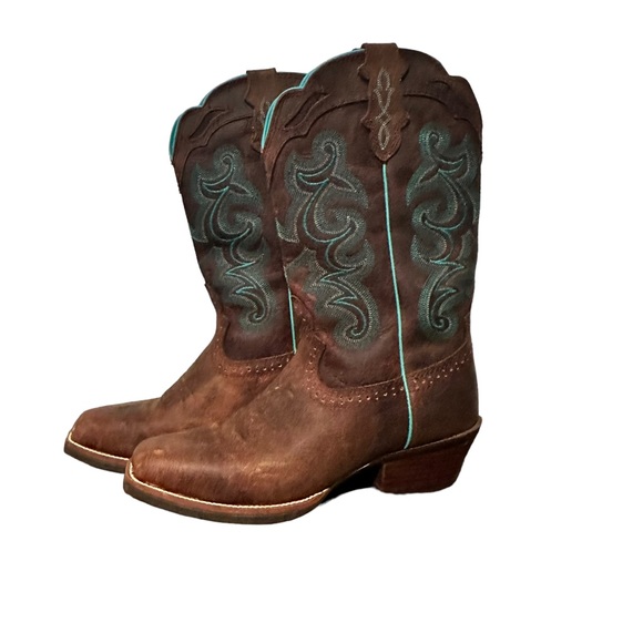 Justin Boots Shoes - Justin Leather Sevana Western Boots Coffee Brown and Turquoise Size 9.5B